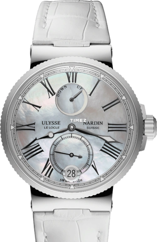 Ulysse Nardin,Marine 39mm,39mm,Stainless Steel,White,Silver,Automatic,Day,Power Reserve Indicator,1183,1183-160/40