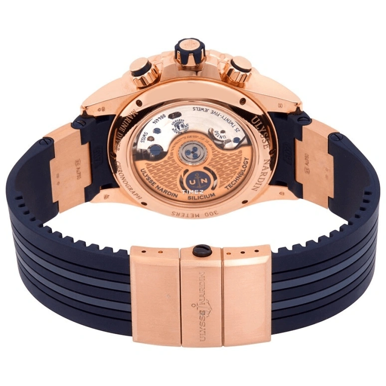 Ulysse Nardin,Diver 44mm,44mm,Rose Gold,Rubber,Blue,Automatic,Chronograph,Day,1502,1502-151-3/93