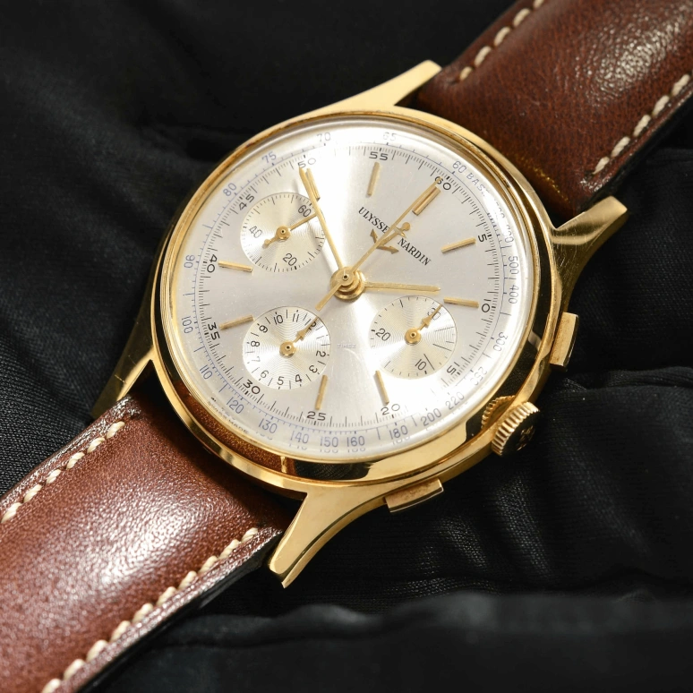 Ulysse Nardin,Other 36mm,36mm,Yellow Gold,Silver,Handwound,Chronograph,Sapphire,Crystal Glass,7534,7534-4