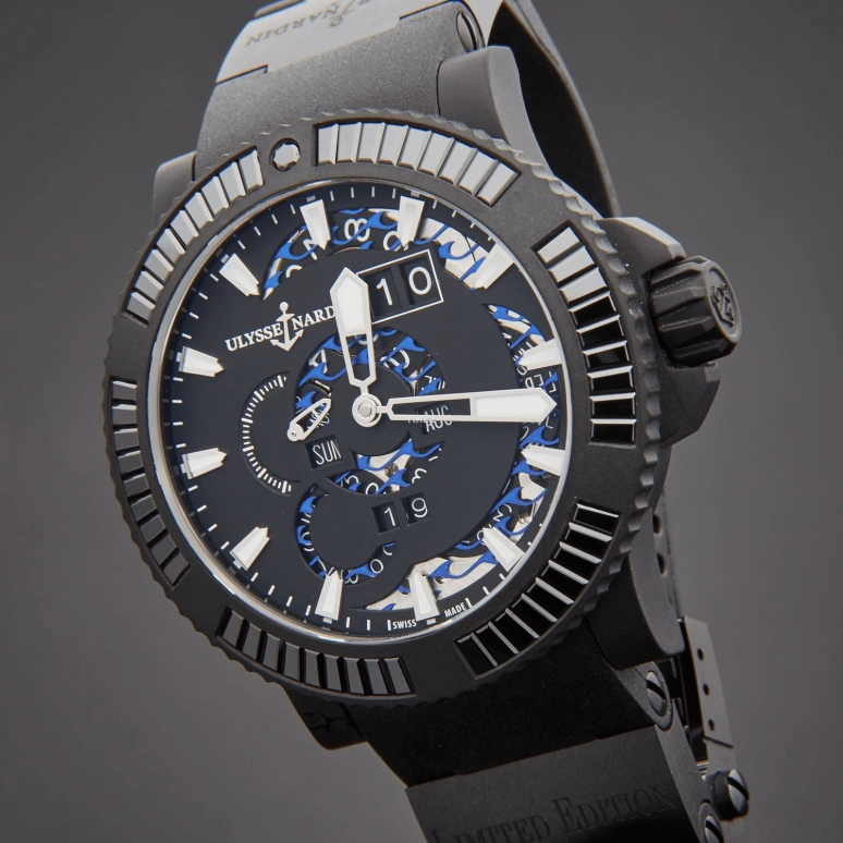 Ulysse Nardin,Complications 45.80mm,45.80mm,Stainless Steel,Black,Blue,Automatic,Perpetual Calendar,Month,Date,Dule Time,48hours,In-house Caliber,333,333-92B2-3C/923