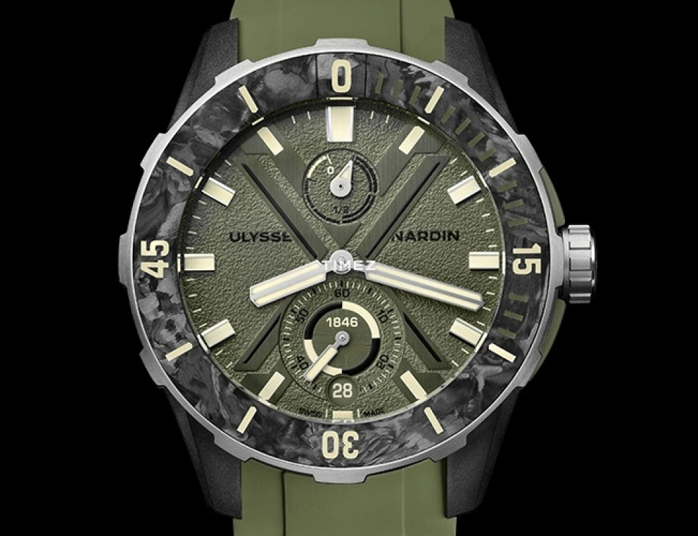 Ulysse Nardin,Diver 44mm,44mm,Stainless Steel,Green,Automatic,Day,Power Reserve Indicator,Anti-magnetic,1183,1183-170-8A/3A
