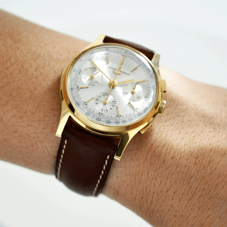 Ulysse Nardin,Other 36mm,36mm,Yellow Gold,Silver,Handwound,Chronograph,Sapphire,Crystal Glass,7534,7534-4