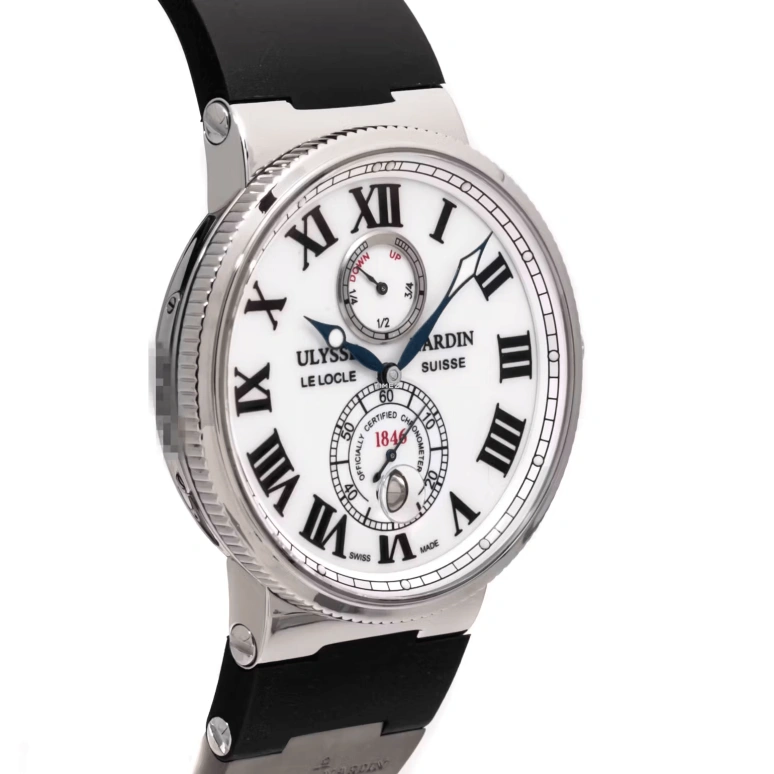 Ulysse Nardin,Marine 43mm,43mm,Stainless Steel,White,Automatic,Chronograph,Day,Power Reserve Indicator,263,263-67-3/40