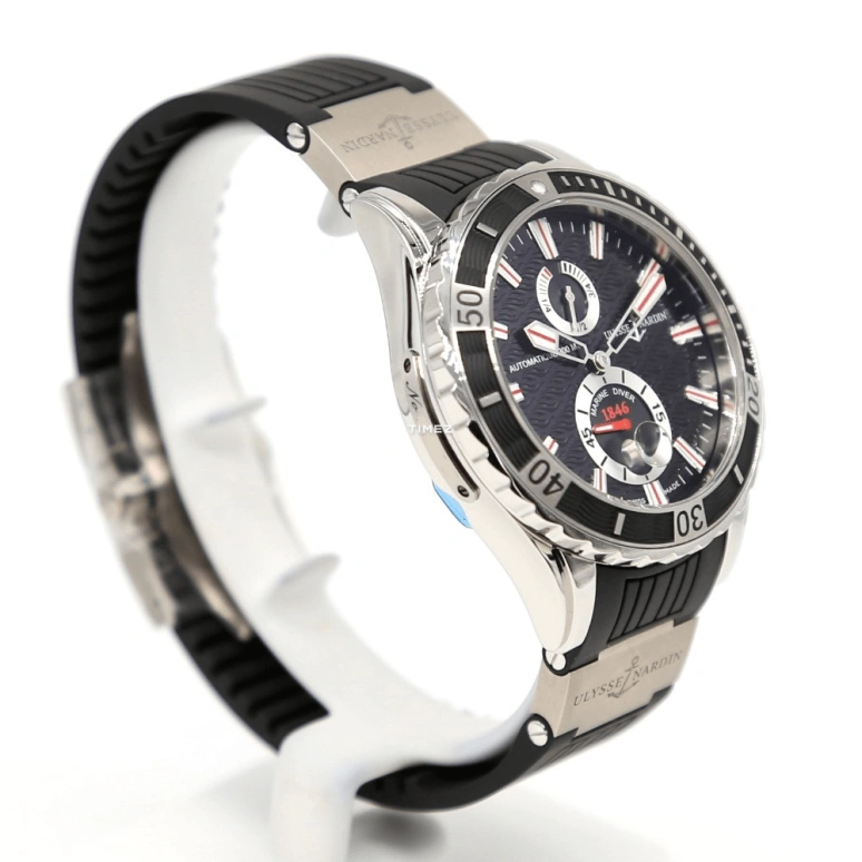 Ulysse Nardin,Marine 44mm,44mm,Stainless Steel,Rubber,Black,Automatic,Day,Power Reserve Indicator,263,263-10-3/92
