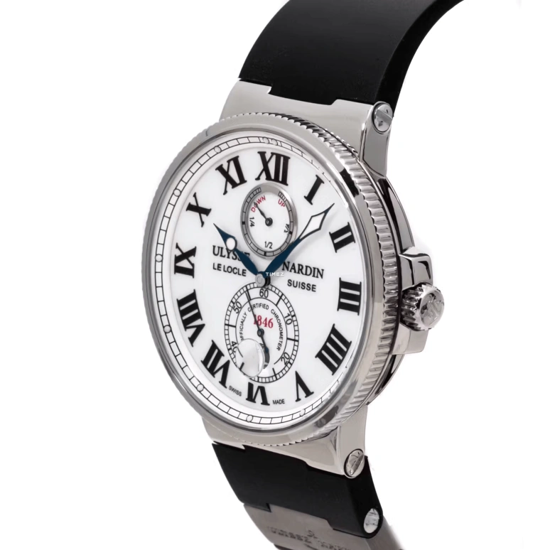 Ulysse Nardin,Marine 43mm,43mm,Stainless Steel,White,Automatic,Chronograph,Day,Power Reserve Indicator,263,263-67-3/40