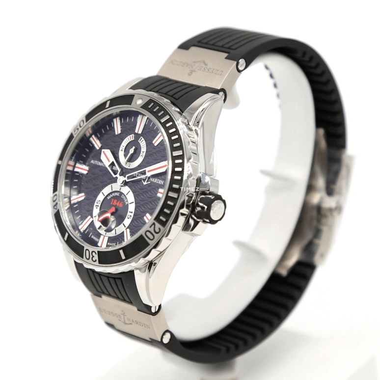 Ulysse Nardin,Marine 44mm,44mm,Stainless Steel,Rubber,Black,Automatic,Day,Power Reserve Indicator,263,263-10-3/92