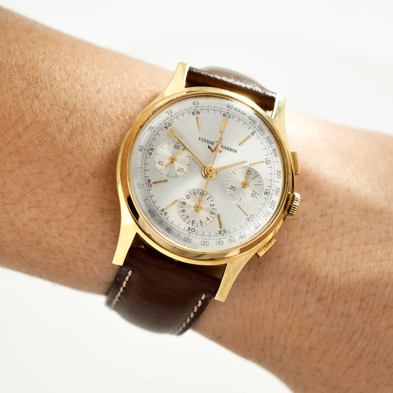 Ulysse Nardin,Other 36mm,36mm,Yellow Gold,Silver,Handwound,Chronograph,Sapphire,Crystal Glass,7534,7534-4