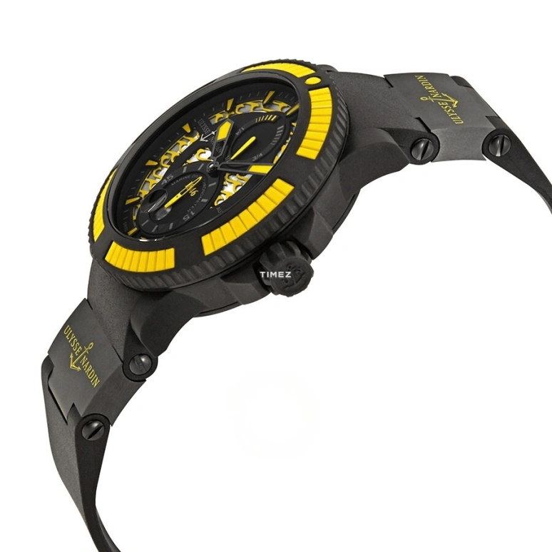 Ulysse Nardin,Diver 45.80mm,45.80mm,Stainless Steel,Rubber,Black,Yellow,Automatic,Day,Power Reserve Indicator,263,263-92B4-3C/924