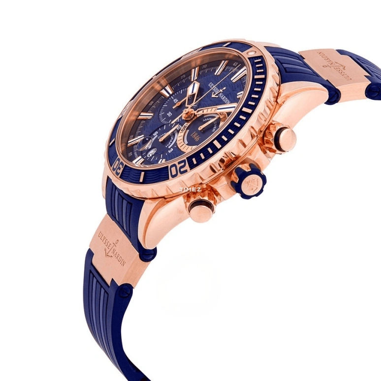 Ulysse Nardin,Diver 44mm,44mm,Rose Gold,Rubber,Blue,Automatic,Chronograph,Day,1502,1502-151-3/93