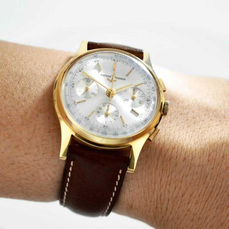 Ulysse Nardin,Other 36mm,36mm,Yellow Gold,Silver,Handwound,Chronograph,Sapphire,Crystal Glass,7534,7534-4