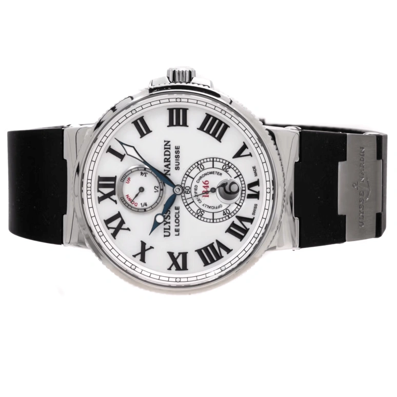 Ulysse Nardin,Marine 43mm,43mm,Stainless Steel,White,Automatic,Chronograph,Day,Power Reserve Indicator,263,263-67-3/40