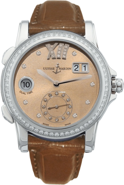 Ulysse Nardin,Dual Time 37.50mm,37.50mm,Stainless Steel,Brown,Automatic,Dule Time,Big Date,3343,3343-222B/30-09