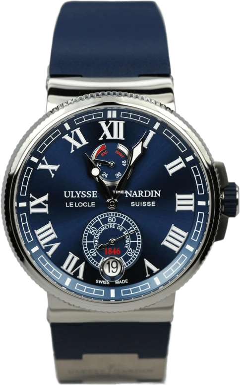 Ulysse Nardin,Marine 43mm,43mm,Stainless Steel,Blue,Automatic,Day,Power Reserve Indicator,1183,1183-126-3/43