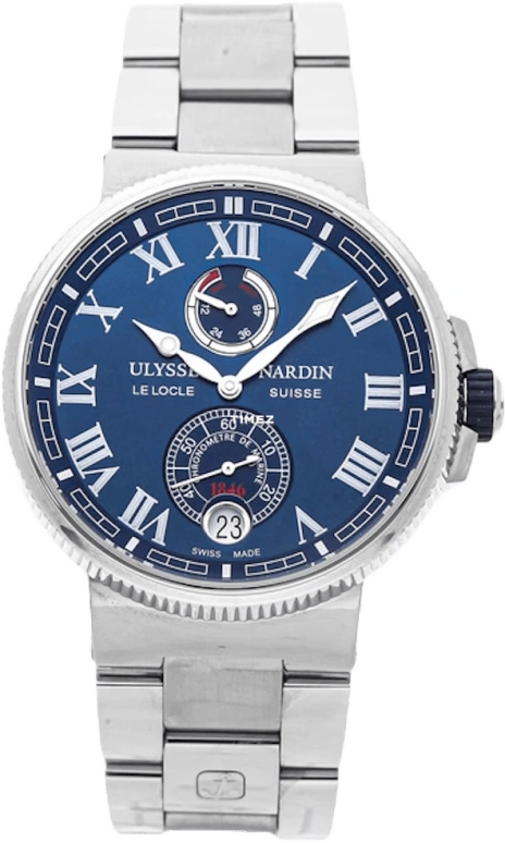 Ulysse Nardin,Marine 45mm,45mm,Stainless Steel,Blue,Automatic,Day,Power Reserve Indicator,1183,1183-122-7M/43