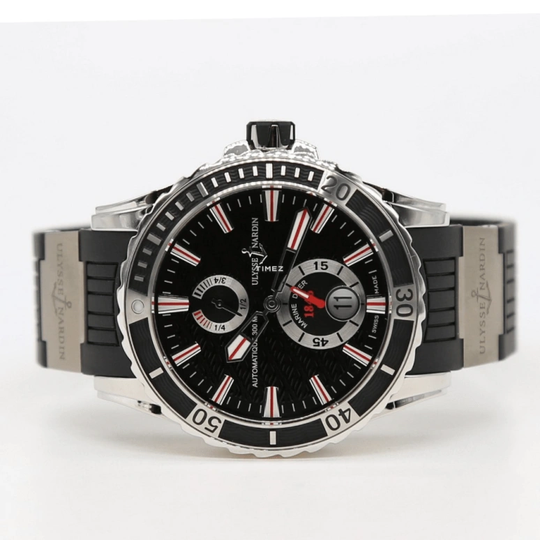 Ulysse Nardin,Marine 44mm,44mm,Stainless Steel,Rubber,Black,Automatic,Day,Power Reserve Indicator,263,263-10-3/92