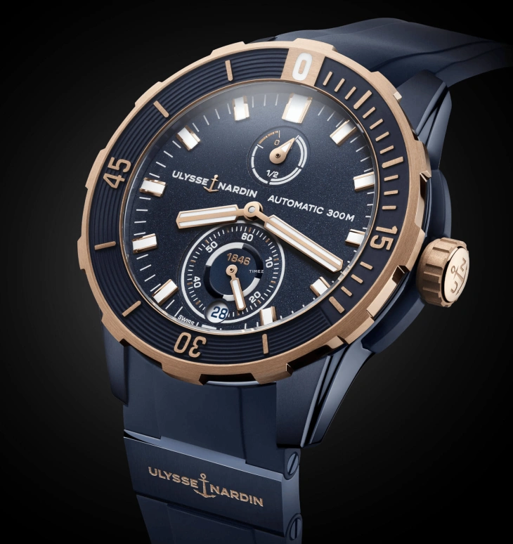Ulysse Nardin,Diver 44mm,44mm,Titanium Gold,Blue,Automatic,Day,Power Reserve Indicator,1185,1185-170-3/BLUE