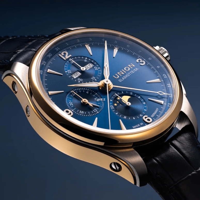 UNION,BELISAR 42mm,42mm,Stainless Steel,Rose Gold,Blue,Automatic,Chronograph,Moonphase,Month,Date,65hours,In-house Caliber,D907,D907.425.46.047.01
