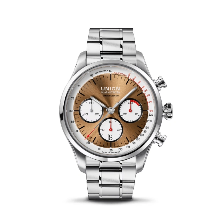UNION,BELISAR 44mm,44mm,Stainless Steel,Brown,Automatic,Chronograph,Day,D009,D009.427.16.290.09