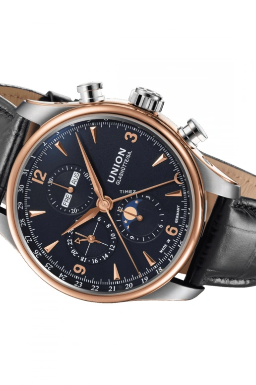 UNION,BELISAR 44mm,44mm,Stainless Steel,Stainless Steel,Black,Automatic,Chronograph,Moonphase,Month,Date,Sapphire,Glass,Rose Gold,D904,D904.425.46.057.11