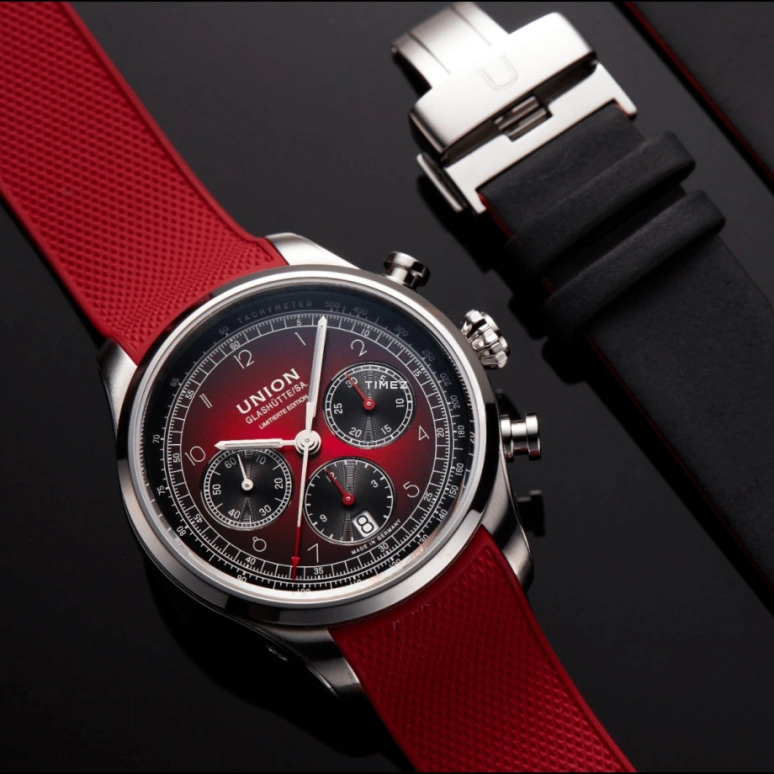 UNION,BELISAR 44mm,44mm,Stainless Steel,Stainless Steel,Red,Automatic,Chronograph,Day,D009,D009.427.16.442.09