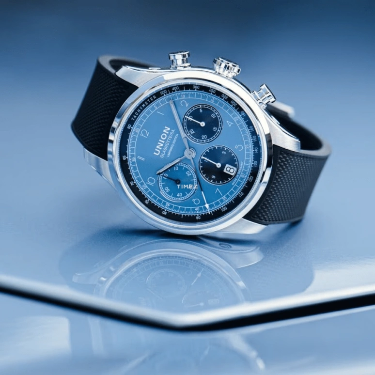 UNION,BELISAR 44mm,44mm,Stainless Steel,Blue,Automatic,Chronograph,Day,D009,D009.427.11.052.09