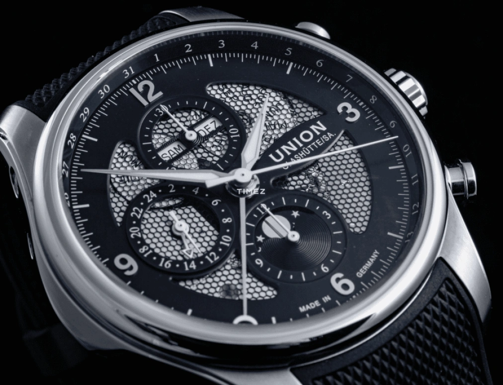 UNION,BELISAR 44mm,44mm,Stainless Steel,Stainless Steel,Black,Automatic,Chronograph,Moonphase,Month,Date,Sapphire,Glass,Round,D009,D009.425.17.057.00