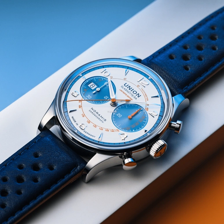 UNION,NORAMIS 42mm,42mm,Stainless Steel,White,Blue,Automatic,Chronograph,Day,D012,D012.427.16.017.09