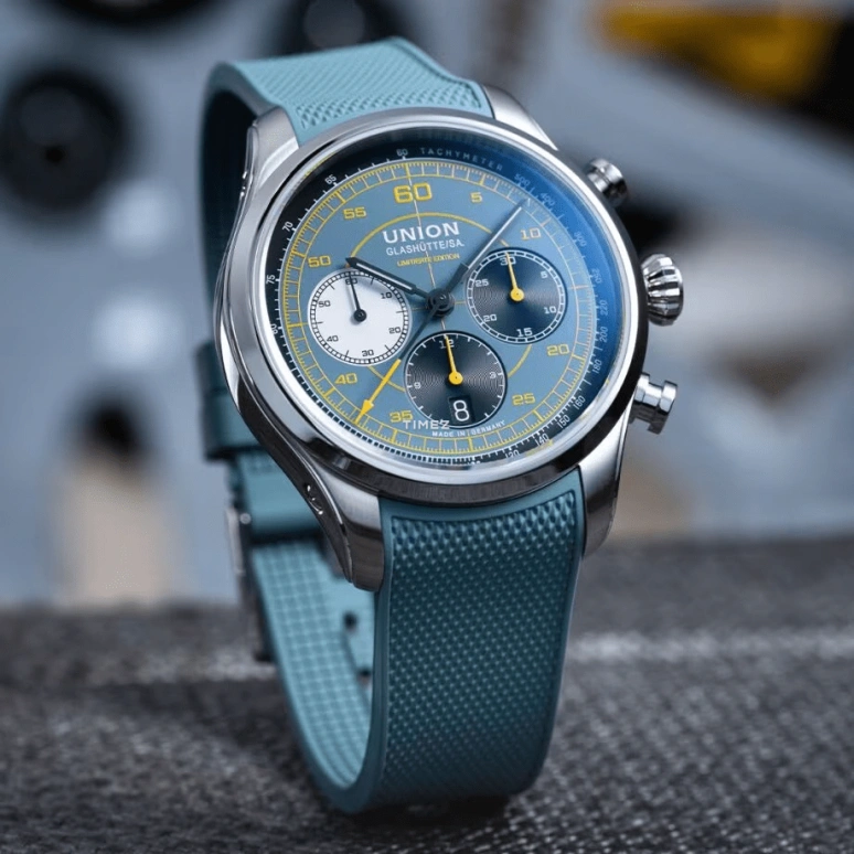 UNION,BELISAR 44mm,44mm,Stainless Steel,Sky Blue,Automatic,Chronograph,Day,D009,D009.427.17.042.09