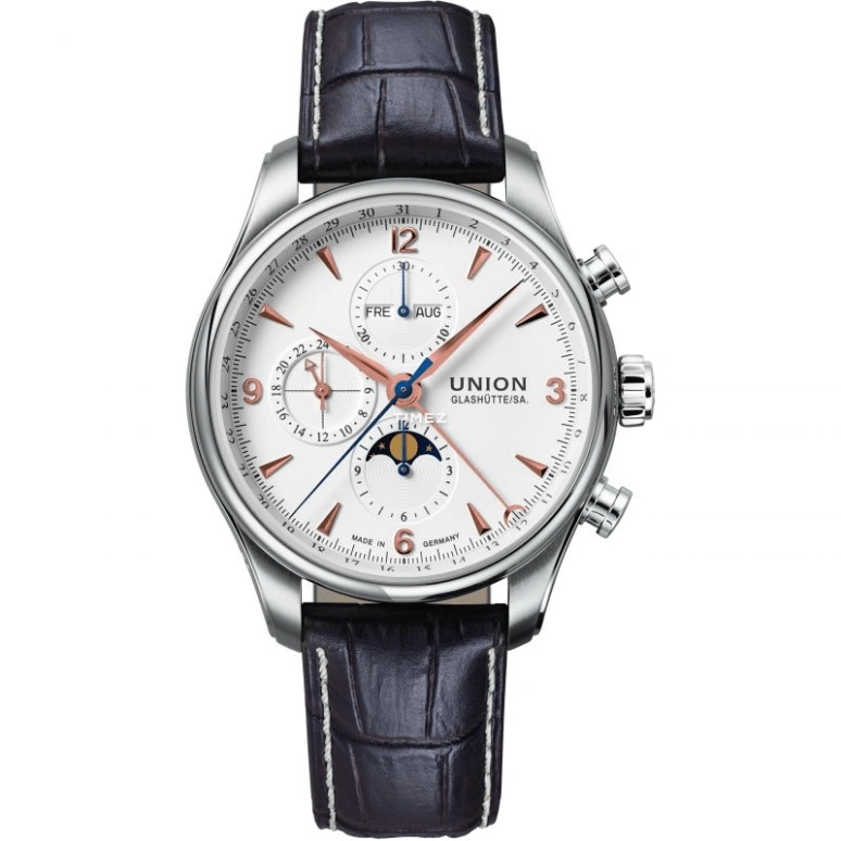 UNION,BELISAR 44mm,44mm,Stainless Steel,Stainless Steel,White,Automatic,Chronograph,Moonphase,Day,D009,D009.425.16.017.11
