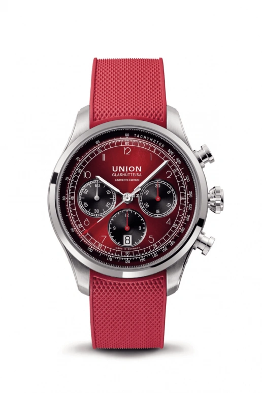 UNION,BELISAR 44mm,44mm,Stainless Steel,Stainless Steel,Red,Automatic,Chronograph,Day,D009,D009.427.16.442.09