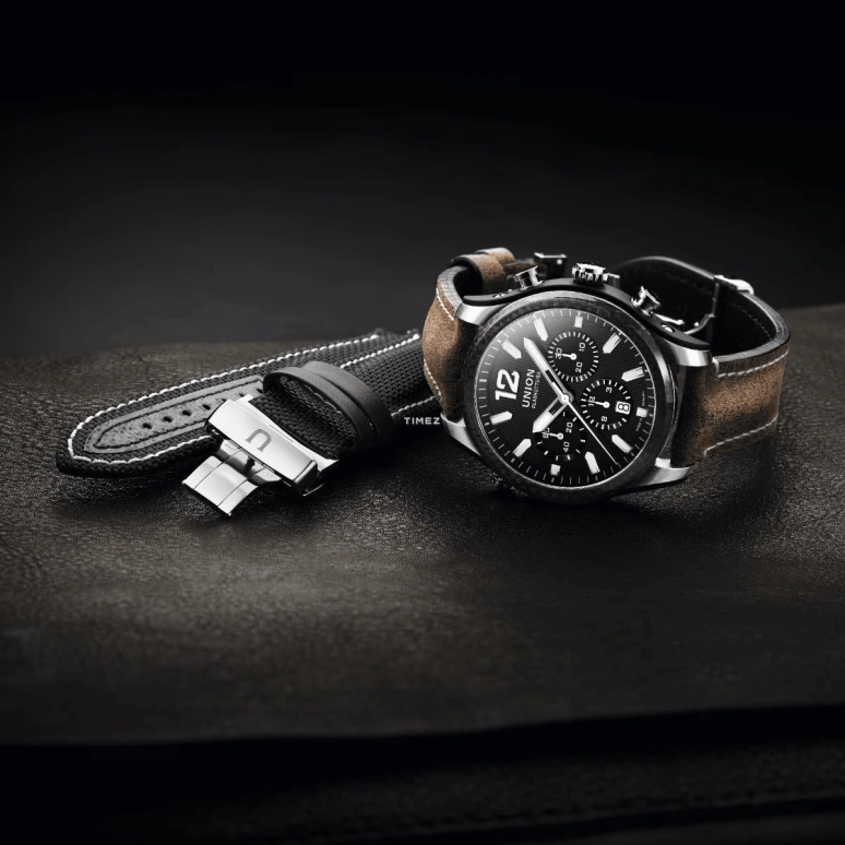 UNION,BELISAR 44mm,44mm,Stainless Steel,Black,Automatic,Chronograph,Day,D009,D009.927.26.207.02