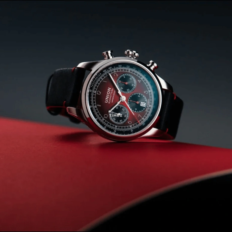UNION,BELISAR 44mm,44mm,Stainless Steel,Stainless Steel,Red,Automatic,Chronograph,Day,D009,D009.427.16.442.09
