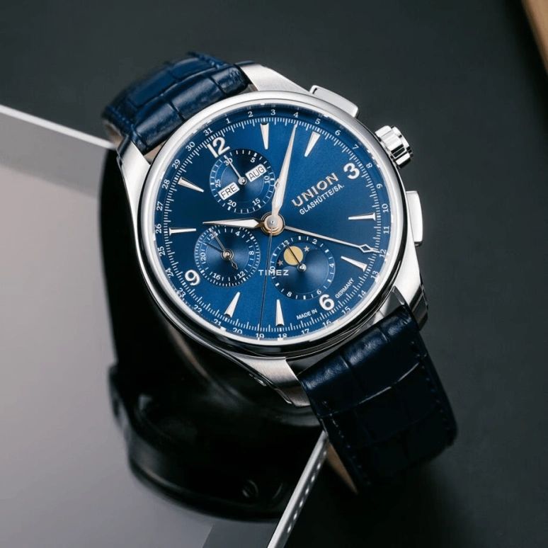 UNION,BELISAR 42mm,42mm,Stainless Steel,Blue,Automatic,Chronograph,Moonphase,Month,Date,65hours,In-house Caliber,D014,D014.425.16.047.01