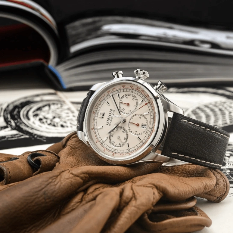 UNION,BELISAR 44mm,44mm,Stainless Steel,Cream,Automatic,Chronograph,Day,D009,D009.427.16.267.02