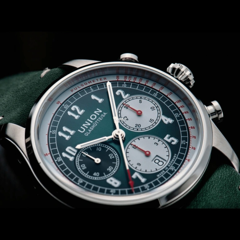 UNION,BELISAR 44mm,44mm,Stainless Steel,Stainless Steel,Green,Automatic,Chronograph,Day,D009,D009.427.16.092.00
