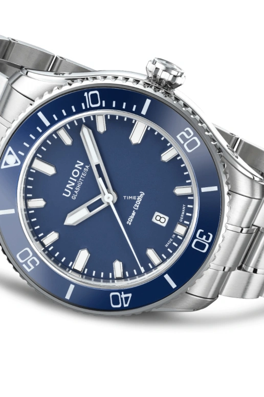 UNION,BELISAR 45mm,45mm,Stainless Steel,Stainless Steel,Blue,Automatic,Day,Sapphire,Crystal Glass,D009,D009.907.11.047.00