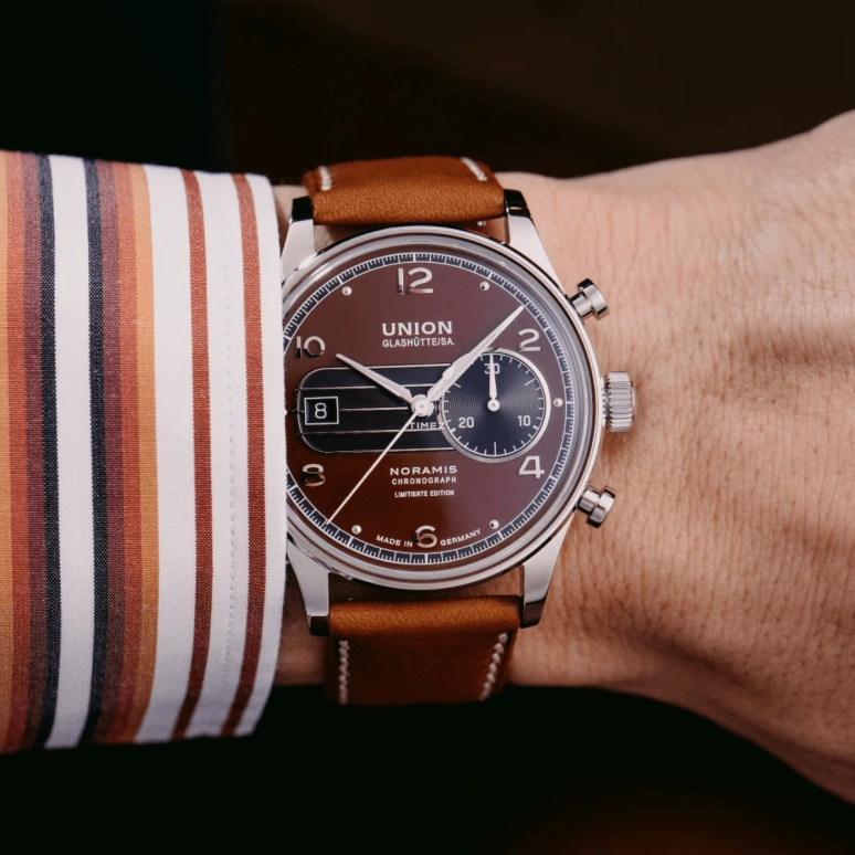 UNION,NORAMIS 42mm,42mm,Stainless Steel,Brown,Automatic,Chronograph,Day,D012,D012.427.16.297.09