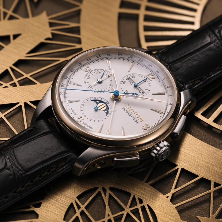 UNION,BELISAR 42mm,42mm,Stainless Steel,Rose Gold,White,Automatic,Chronograph,Moonphase,Month,Date,65hours,In-house Caliber,D907,D907.425.46.017.01