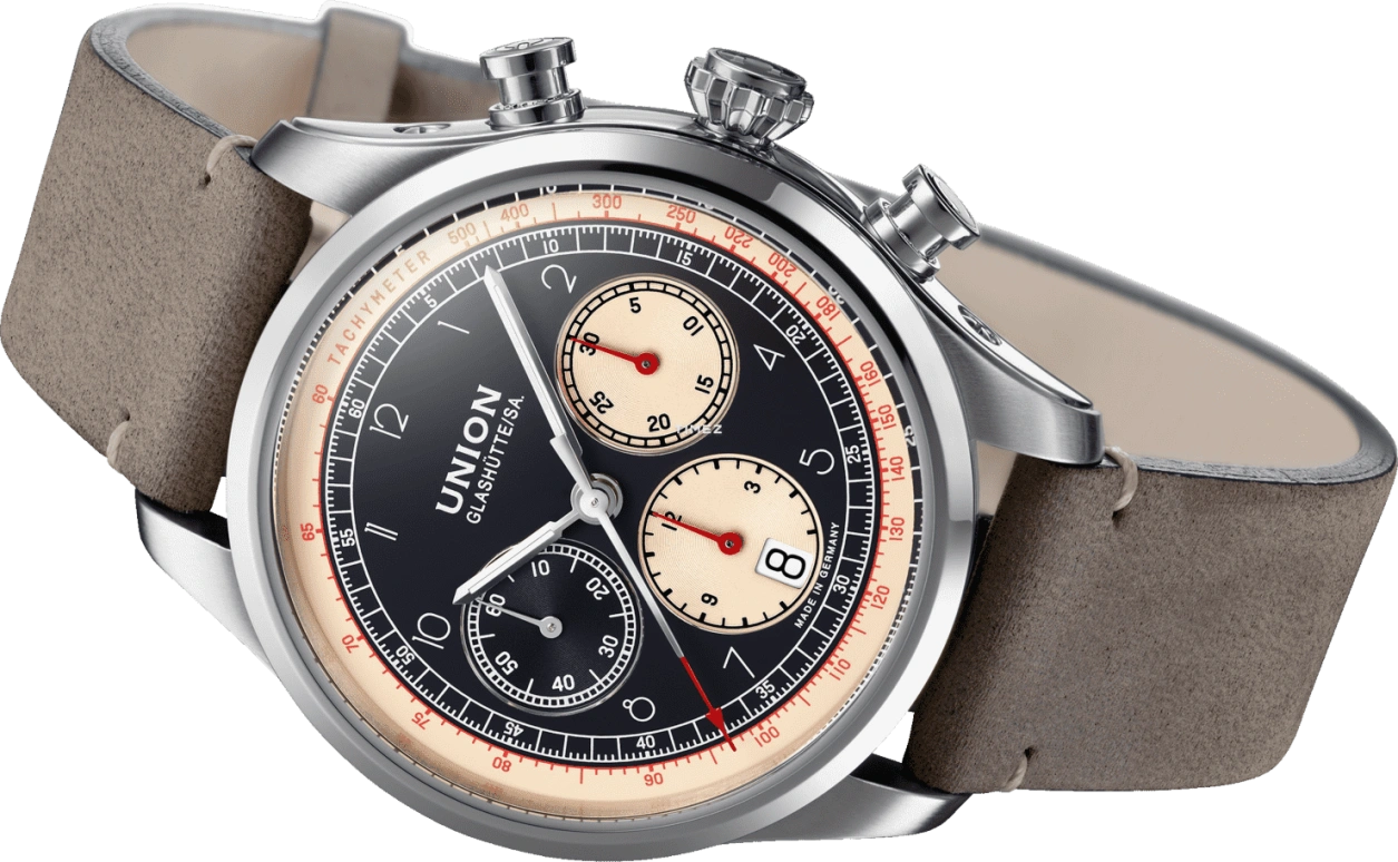 UNION,BELISAR 44mm,44mm,Stainless Steel,Black,Automatic,Chronograph,Day,D009,D009.427.16.052.02