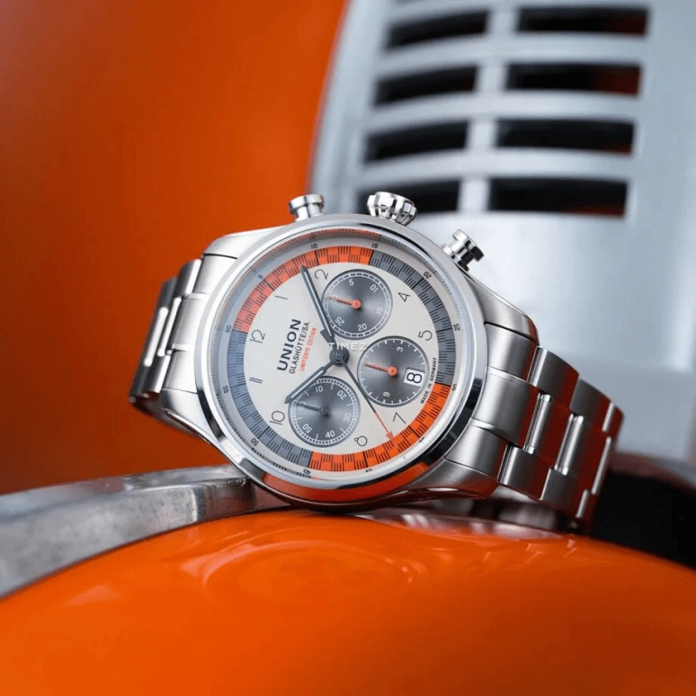 UNION,BELISAR 44mm,44mm,Stainless Steel,Multi-Color,Cream,Grey,Automatic,Chronograph,Day,D009,D009.427.11.392.09