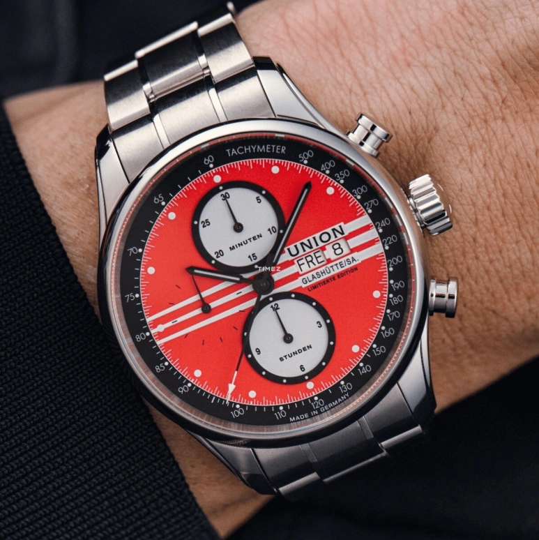 UNION,VIRO 44mm,44mm,Stainless Steel,Red,Automatic,Chronograph,Date,Big Date,D011,D011.414.16.420.09