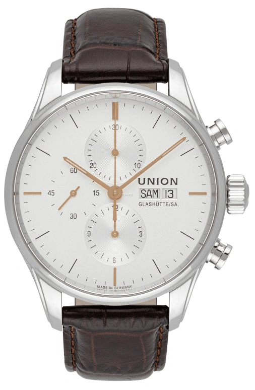 UNION,VIRO 44mm,44mm,Stainless Steel,Stainless Steel,Silver White,Automatic,Chronograph,Date,Day,D011,D011.414.16.031.01