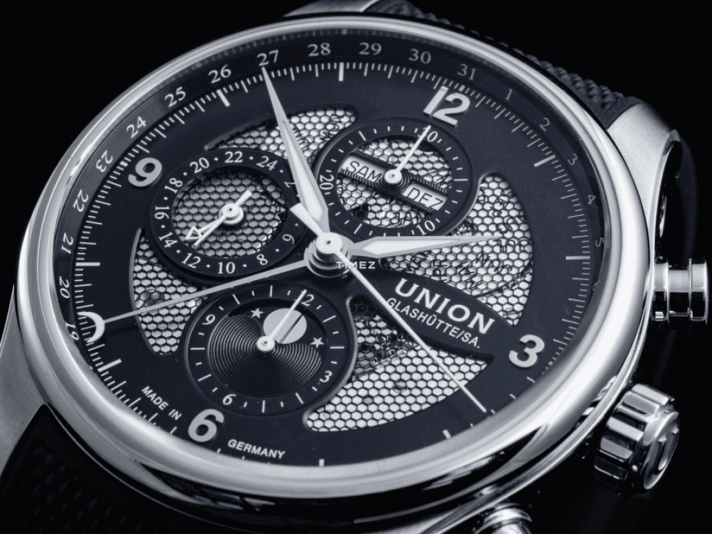 UNION,BELISAR 44mm,44mm,Stainless Steel,Stainless Steel,Black,Automatic,Chronograph,Moonphase,Month,Date,Sapphire,Glass,Round,D009,D009.425.17.057.00
