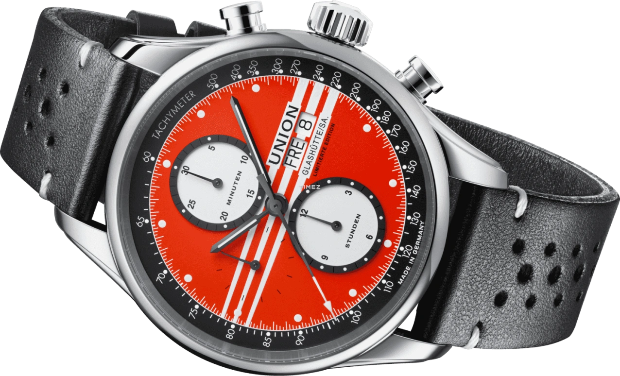 UNION,VIRO 44mm,44mm,Stainless Steel,Red,Automatic,Chronograph,Date,Big Date,D011,D011.414.16.420.09