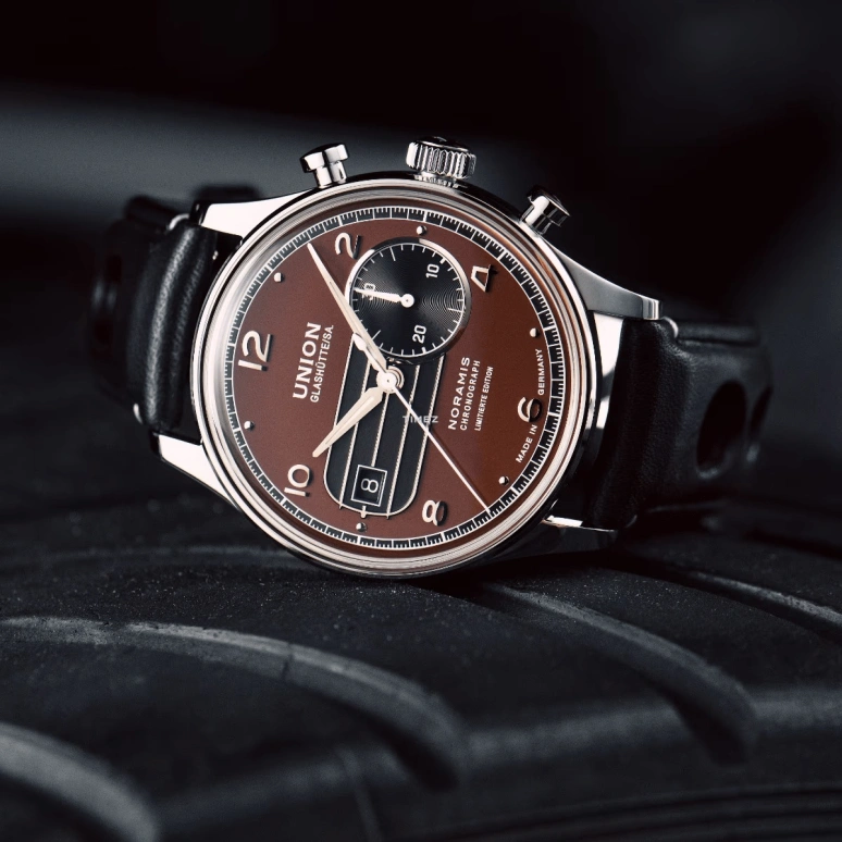 UNION,NORAMIS 42mm,42mm,Stainless Steel,Brown,Automatic,Chronograph,Day,D012,D012.427.16.297.09