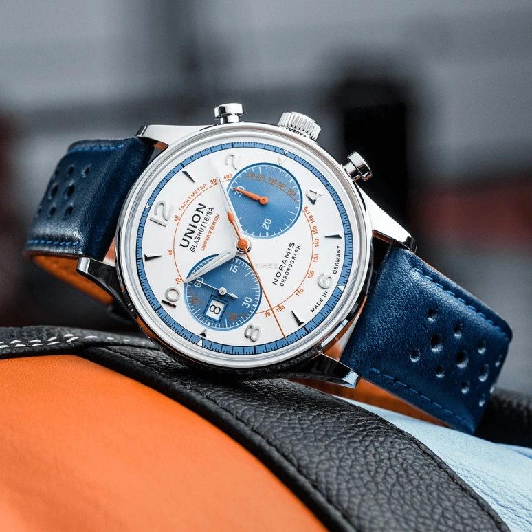 UNION,NORAMIS 42mm,42mm,Stainless Steel,White,Blue,Automatic,Chronograph,Day,D012,D012.427.16.017.09