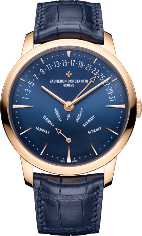 Vacheron Constantin,Patrimony 42.50mm,42.50mm,Pink Gold,Blue,Automatic,Date,Day,Simu Liu,4000U,4000U/000R-B516