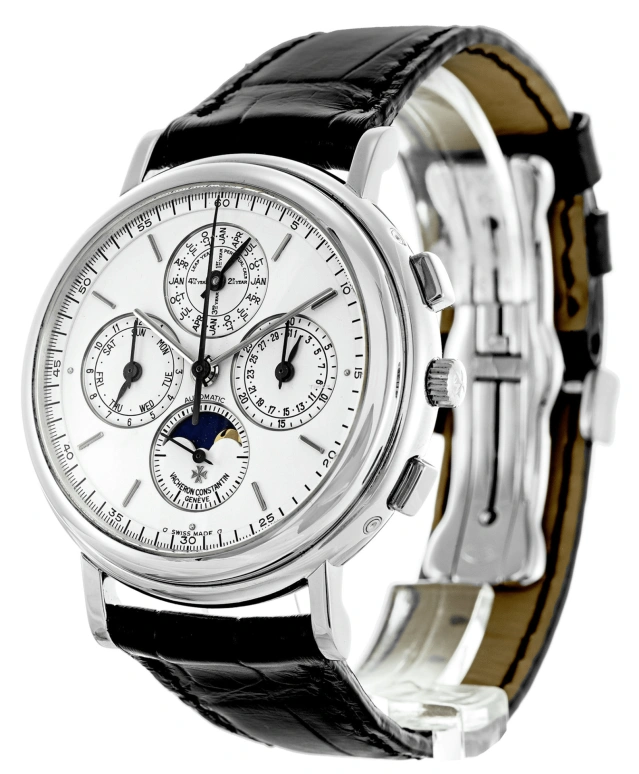 Vacheron Constantin,Patrimony 38mm,38mm,White Gold,White,Automatic,Chronograph,Moonphase,Perpetual Calendar,Month,40hours,In-house Caliber,49005,49005/000P-2031