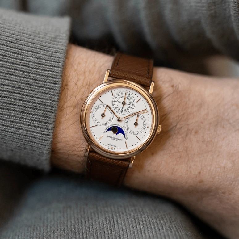 Vacheron Constantin,Patrimony 36mm,36mm,Yellow Gold,White,Automatic,Moonphase,Perpetual Calendar,Leap Year,Month,31hours,In-house Caliber,43031,43031/000J-0223