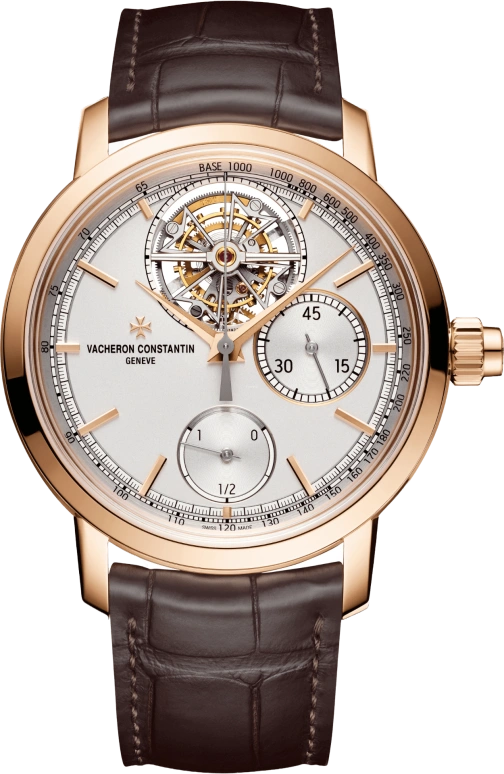 Vacheron Constantin,Traditionnelle 42.50mm,42.50mm,Pink Gold,Silver,Handwound,Chronograph,Monopoussoir,Power Reserve Indicator,Tourbillon Escapement,65hours,In-house Caliber,5100T,5100T/000R-B623